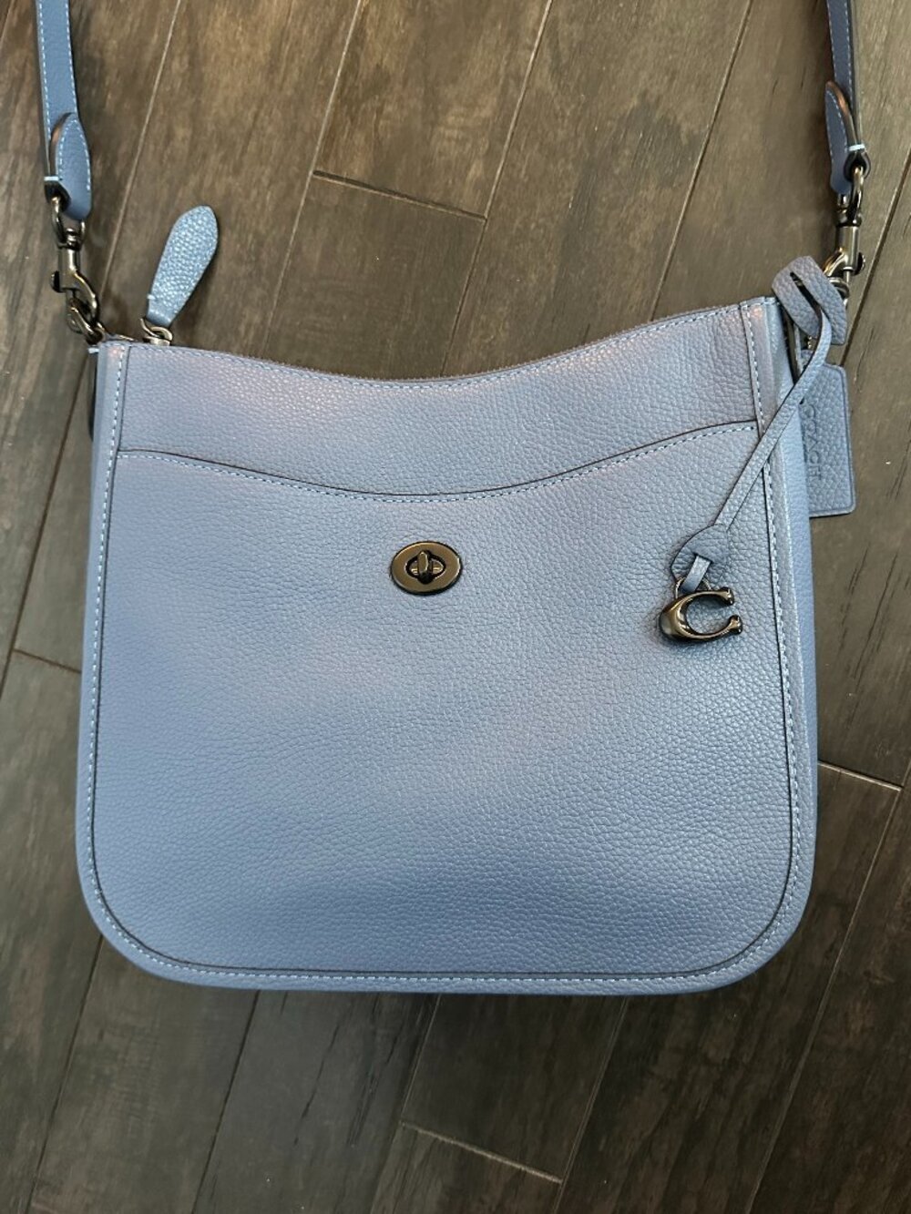 Coach Light Blue Pebbled Leather Chaise Crossbody Bag Style #B2279-C8483 - Picture 4 of 13